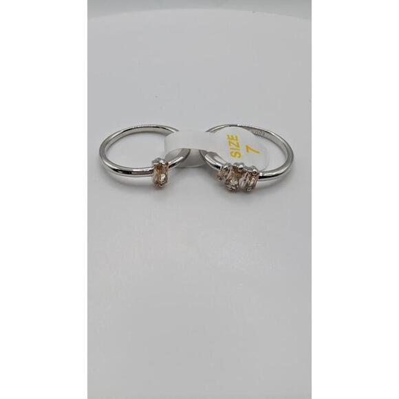 Swirling Stars Above Rhodium Plated Ring with Lemon Cubic Zirconia Size 7 - Picture 4 of 7